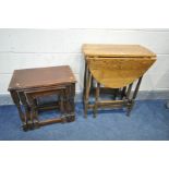 AN OAK OVAL TOP GATE LEG TABLE, open length 87cm x depth 35cm x height 72cm (condition:-crack to