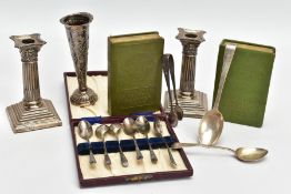 A SELECTION OF SILVER ITEMS AND OTHERS, to include a cased set of six teaspoons with floral