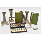 A SELECTION OF SILVER ITEMS AND OTHERS, to include a cased set of six teaspoons with floral