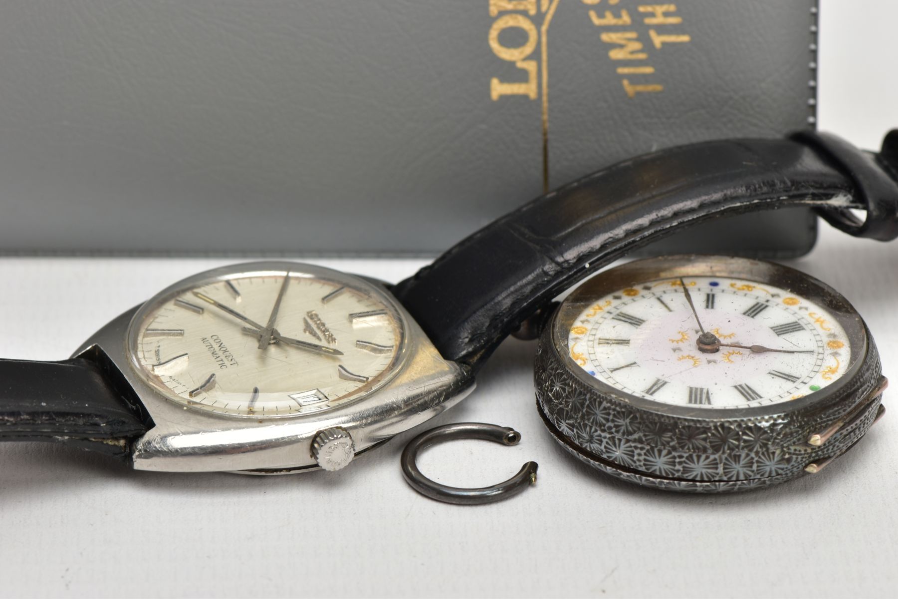A GENTLEMENS 'LONGINES' WRISTWATCH AND A LADYS OPEN FACE POCKET WATCH, round silver dial signed ' - Image 4 of 6