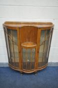 AN ART DECO WALNUT CHINA CABINET, width 106cm x depth 30cm x height 124cm