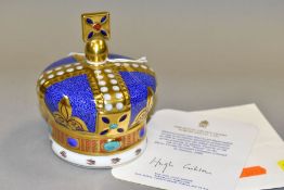 A ROYAL CROWN DERBY LIMITED EDITION CROWN PAPERWEIGHT, in the form of a Coronation Crown, marked One