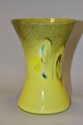 A STRATHEARN VASE OF HOURGLASS FORM, decorated with multi coloured swirls on a yellow and grey