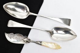 SILVER CUTLERY ITEMS, to include two silver serving spoons both engraved with the initials 'ISP',