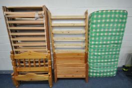 A PINE SINGLE BED, with pull out guest bed, along with another pine single bed and mattress (3)