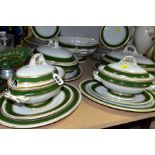 A FORTY PIECE ROYAL WORCESTER VITREOUS DINNER SERVICE, with green bands and gilt decoration,