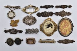 AN ASSORTMENT OF MAINLY VICTORIAN BROOCHES, sixteen brooches in total to include silver sweet