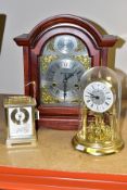 THREE CONTEMPORARY/LATE TWENTIETH CENTURY CLOCKS, comprising a vintage style tabletop clock