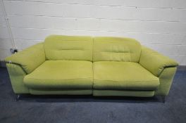 A FURNITURE VILLAGE MISSOURI RANGE LIME GREEN ELECTRIC SOFA, with reclining and rising head