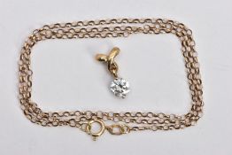 A 9CT GOLD BELCHER LINK CHAIN AND A CUBIC ZIRCONIA PENDANT, the chain fitted with a spring clasp