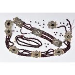 A SELECTION OF BOHEMIAN GARNET JEWELLERY, to include a single strand garnet necklace, faceted