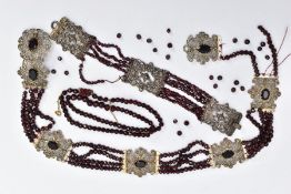 A SELECTION OF BOHEMIAN GARNET JEWELLERY, to include a single strand garnet necklace, faceted