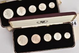 TWO SPECIMEN SILVER SETS OF COINS, the last of the silver coinage 1946, with the coins in good