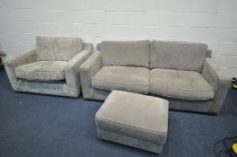 A HARVEYS UPHOLSTERED THREE PIECE SUITE, in two patterns, comprising a two seater settee, an