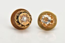 TWO EARLY 20TH CENTURY GOLD DIAMOND DRESS STUDS, the first a single stone stud set with an old
