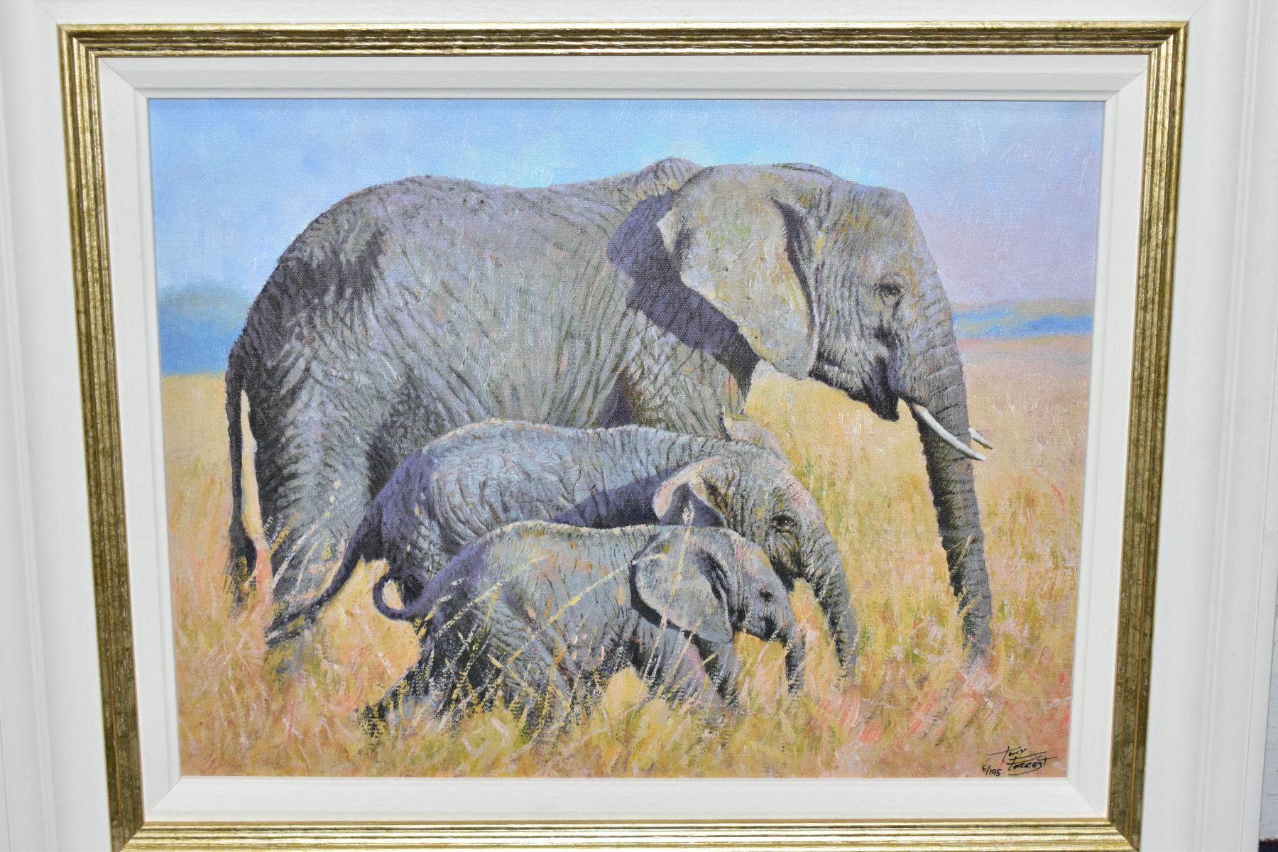 TONY FORREST (BRITISH 1961) 'FAMILY GATHERING', a signed limited edition print of elephants, 6/195 - Image 2 of 6