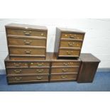 A G PLAN OAK BEDROOM SUITE, comprising of three chest of drawers, bedside cabinet and a corner