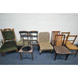 A SELECTION OF VARIOUS CHAIRS, to include an Edwardian parlour chair, three Regency chairs, a