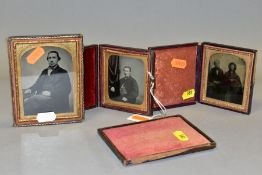 THREE VICTORIAN AMBROTYPES, all three in leather and velvet cases, the largest with split hinge,