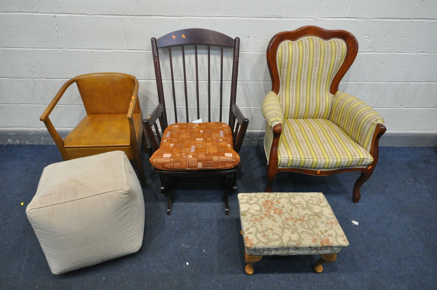 A LATE 20TH CENTURY ITALIAN MAHOGANY SPOONBACK CHAIR, along with a modern rocking chair (missing one