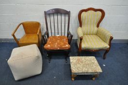 A LATE 20TH CENTURY ITALIAN MAHOGANY SPOONBACK CHAIR, along with a modern rocking chair (missing one