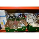 SIX BOXES OF CERAMICS AND GLASSWARES, to include a Royal Doulton Camelot TC1061 twenty eight piece