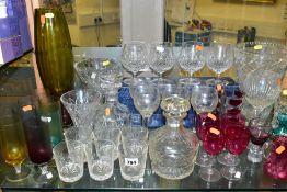 A QUANTITY OF CUT CRYSTAL AND OTHER GLASSWARES, to include a pair of Waterford Tramore port glasses,