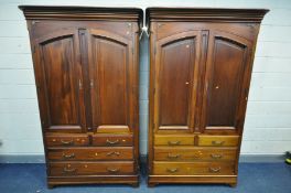 TWO REPRODUCTION FRENCH HARDWOOD DOUBLE DOOR WARDROBES, over two short and two long drawers, width