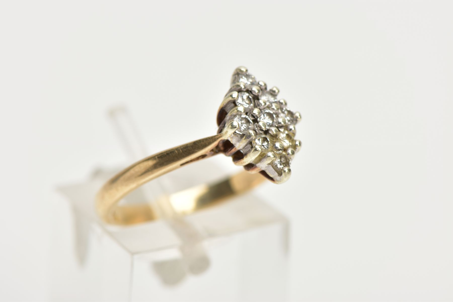 A 9CT GOLD DIAMOND RING, designed with a lozenge shape cluster of claw set, round brilliant cut - Image 4 of 4