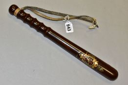 A GEORGE V BIRMINGHAM SPECIAL CONSTABLE TRUNCHEON, with gilt and polychrome transfer decoration
