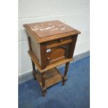 A 20TH CENTURY FRENCH OAK POT CUPBOARD, with a marble top, a single drawer and single door, width