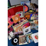 A SUITCASE AND A BOX CONTAINING OVER FIVE HUNDRED AND FIFTY 7 INCH SINGLES AND FIVE LP'S, from the