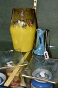 A STRATHEARN VASE AND THREE OTHER PIECES OF 20TH CENTURY GLASSWARE, the Strathearn vase with