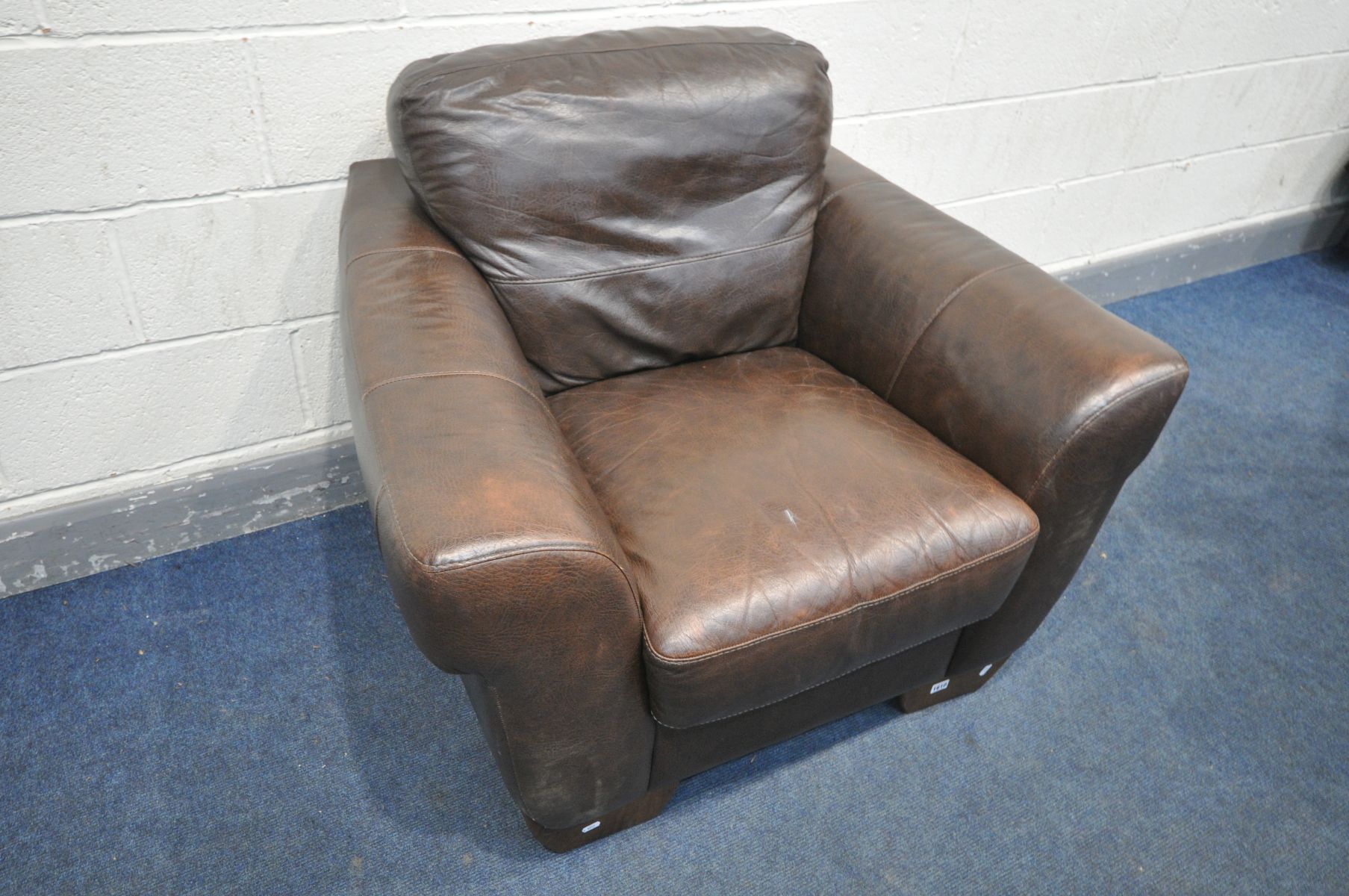 A BROWN LEATHER ARMCHAIR, width 106cm - Image 3 of 3