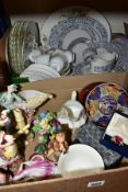 TWO BOXES OF CERAMIC DINNER SERVICES, GIFTWARES AND SUNDRY ITEMS, to include a thirty piece Royal