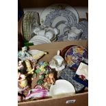 TWO BOXES OF CERAMIC DINNER SERVICES, GIFTWARES AND SUNDRY ITEMS, to include a thirty piece Royal