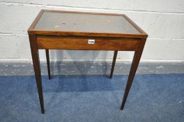 A LATE 20TH CENTURY MAHOGANY DISPLAY TOP TABLE with a hinged top, on square tapering legs, width