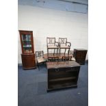 A SELECTION OF MAHOGANY FURNITURE, to include a dining table with six chairs, cocktail wall unit,