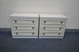 A PAIR OF WHITE CHEST OF THREE LONG DRAWERS, width 79cm x depth 47cm x height 71cm (2)