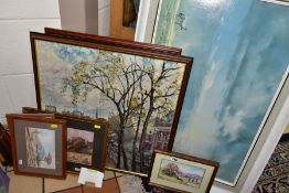 PAINTINGS AND PRINTS, COMPRISING TWO JOAN EVANS AFRICAN LANDSCAPE WATERCOLOURS, one with a label for