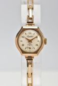 A 9CT GOLD LADYS 'EVERITE' WRISTWATCH, hand wound movement (in need of attention) round silver