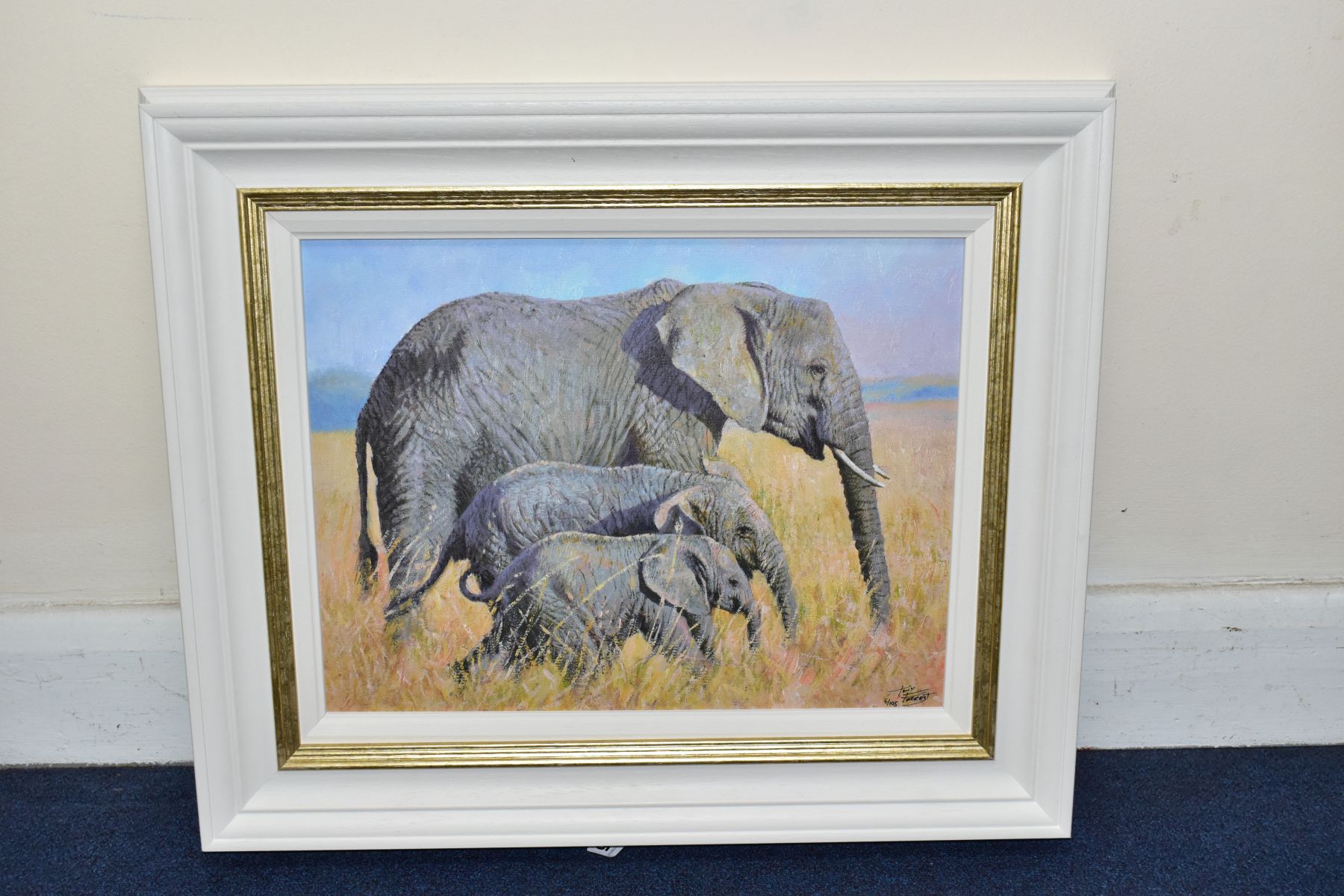 TONY FORREST (BRITISH 1961) 'FAMILY GATHERING', a signed limited edition print of elephants, 6/195