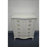 TWO OLYMPUS CREAM FRENCH CHEST OF DRAWERS, including a chest of four and five, largest chest width