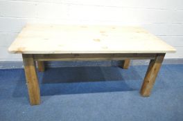 A LARGE PINE DINING TABLE, length 183cm x depth 95cm height 79cm (condition - some surface stains