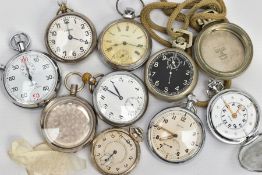 A SELECTION OF POCKET WATCHES AND STOP WATCHES, to include names such as 'Amida, R.N.I.B, Recta,