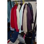 A QUANTITY OF LADIES CLOTHING ETC, to include coats, jackets blouses and jumpers etc brands