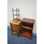 AN EDWARDIAN MAHOGANY POT CUPBOARD, an open bookcase and a small corner what-not (3)