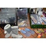 APPROXIMATELY FIFTY PAIRS OF LADIES SHOES, most in plastic storage boxes, sizes range from size 4 to