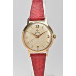 A LADY'S 9CT GOLD 'ZODIAC' WRISTWATCH, hand wound movement in working condition, round champagne