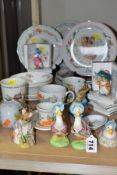 A COLLECTION OF BEATRIX POTTER NURSERY WARE ETC, to include Jemima Puddleduck figures by Beswick and